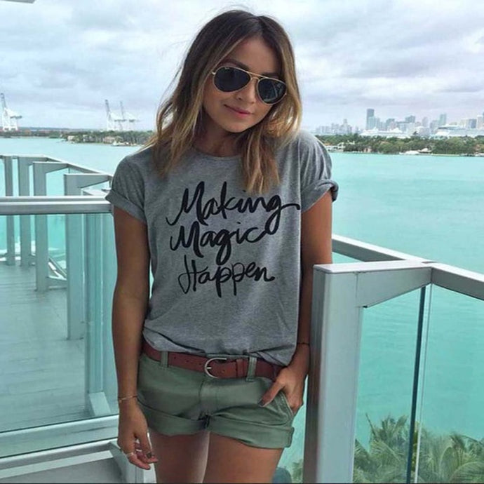 New 2017 Summer Women T-shirt Printed Magic Letters Fashion Loose Tee Shirt
